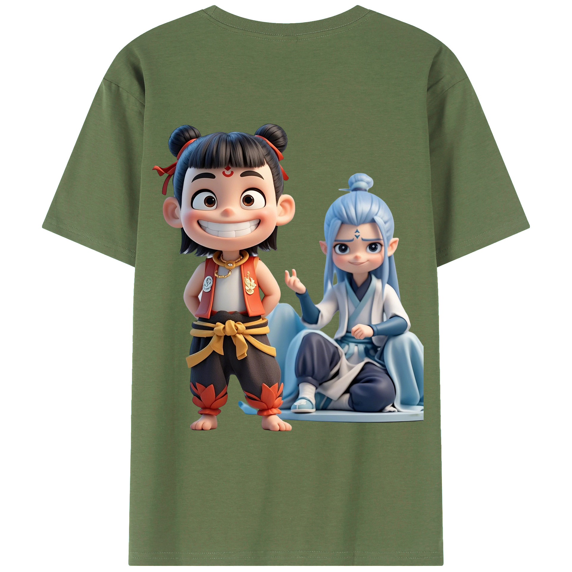 （画像用） Ne Zha 2 ナタ 魔童の大暴れ 綿100％ メンズ半袖Tシャツ（バックプリント） 通気性